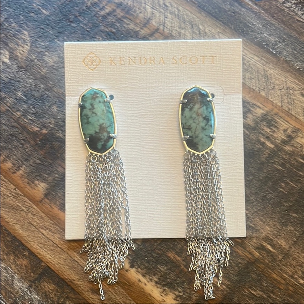 Kendra Scott Deanna Green and Silver Statement Earrings